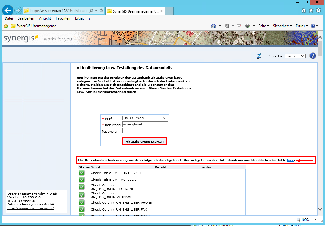 Erstellen oder Aktualisieren des Datenmodells im UserManagementAdminWeb