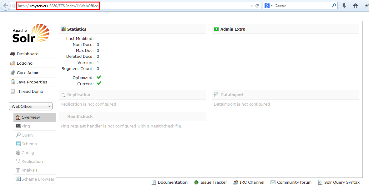 Apache Solr Administrationsseite