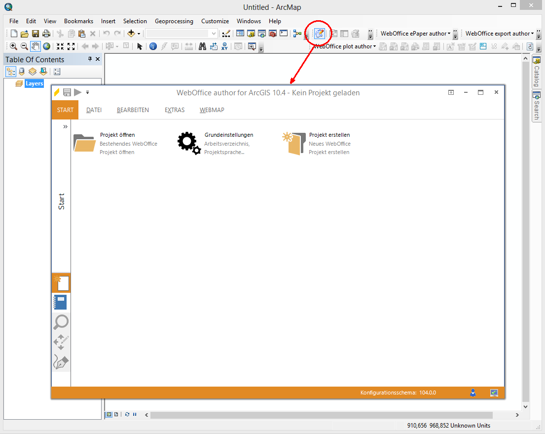 Öffnen von WebOffice author in ArcMap