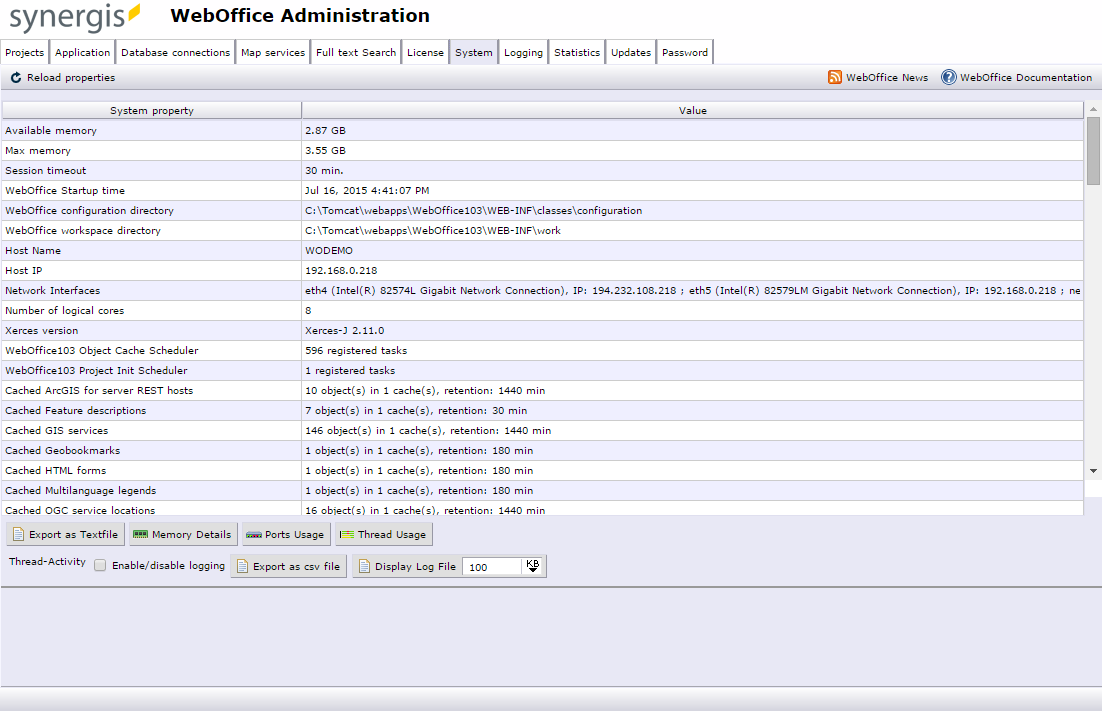 SynAdmin system tab