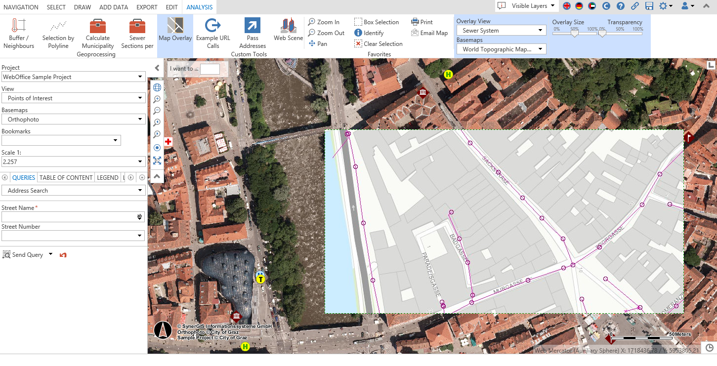 Map Overlay tool in the WebOffice core client Map Overlay tool in the WebOffice core client