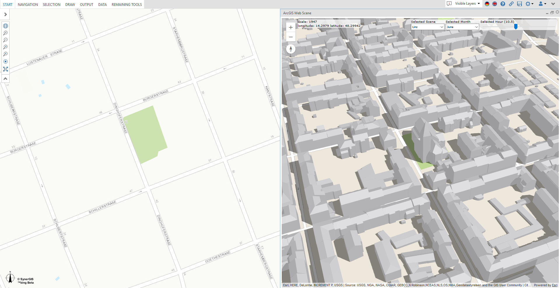 WebOffice core with Web Scene window in the right half of the main map display 