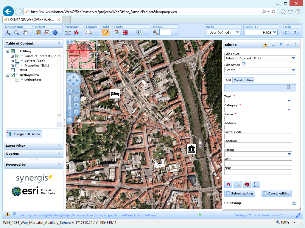 Activated editing tool in the WebOffice html client