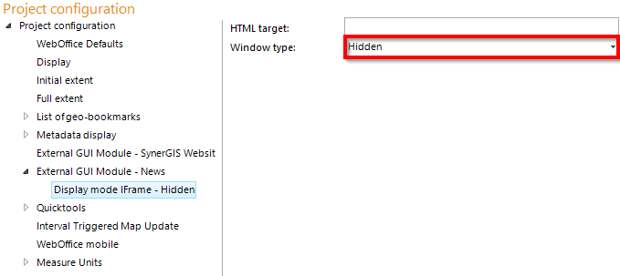 Configuration Display mode IFrame - Window type 'Hidden'