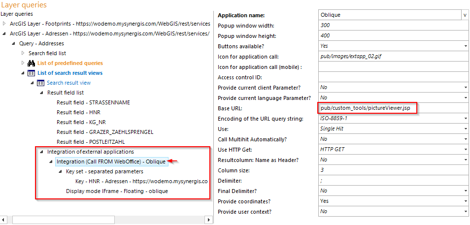 Confguring an Integration (Call FROM WebOffice) for starting the oblique aerial images tool out of a search result (1) Confguring an Integration (Call FROM WebOffice) for starting the oblique aerial images tool out of a search result (1)