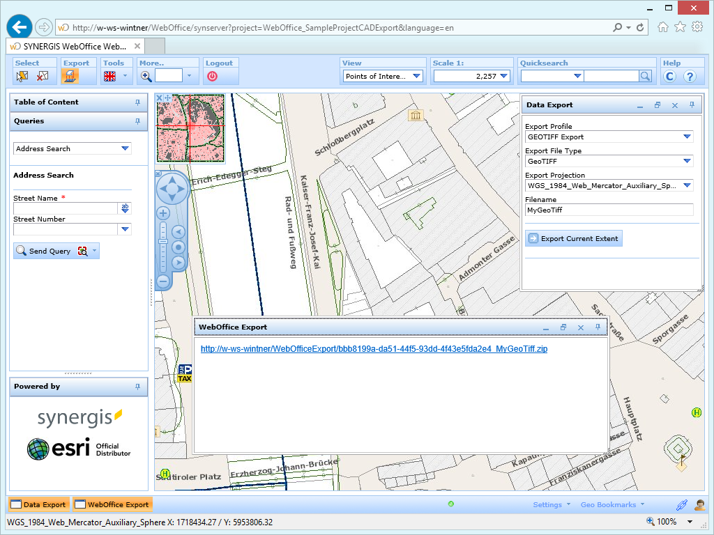 Export a GeoTIFF in the WebOffice html client