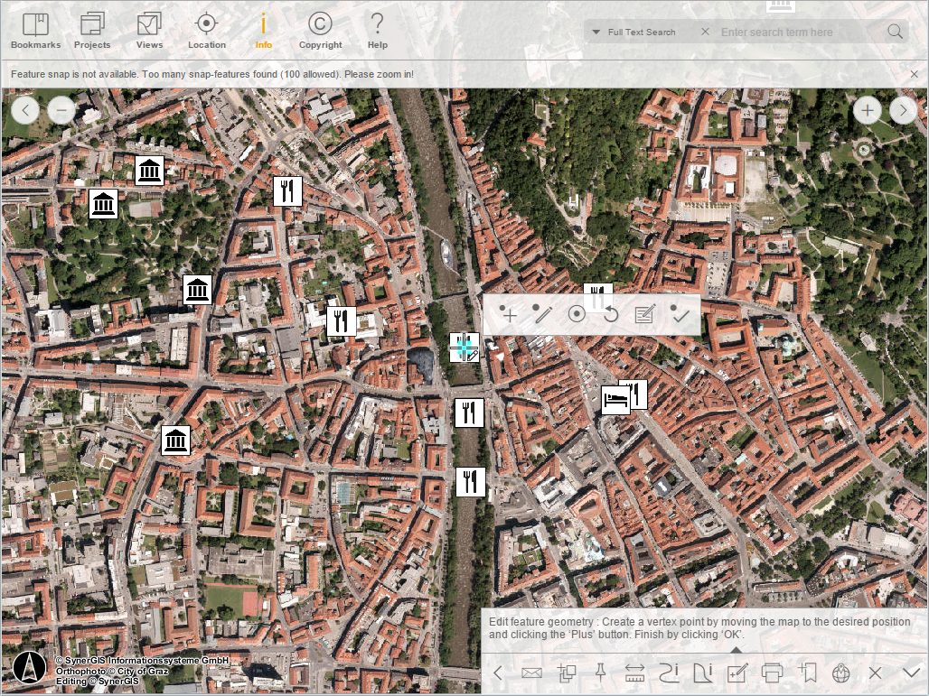 Editing a selected point feature in the WebOffice mobile client - tablet mode