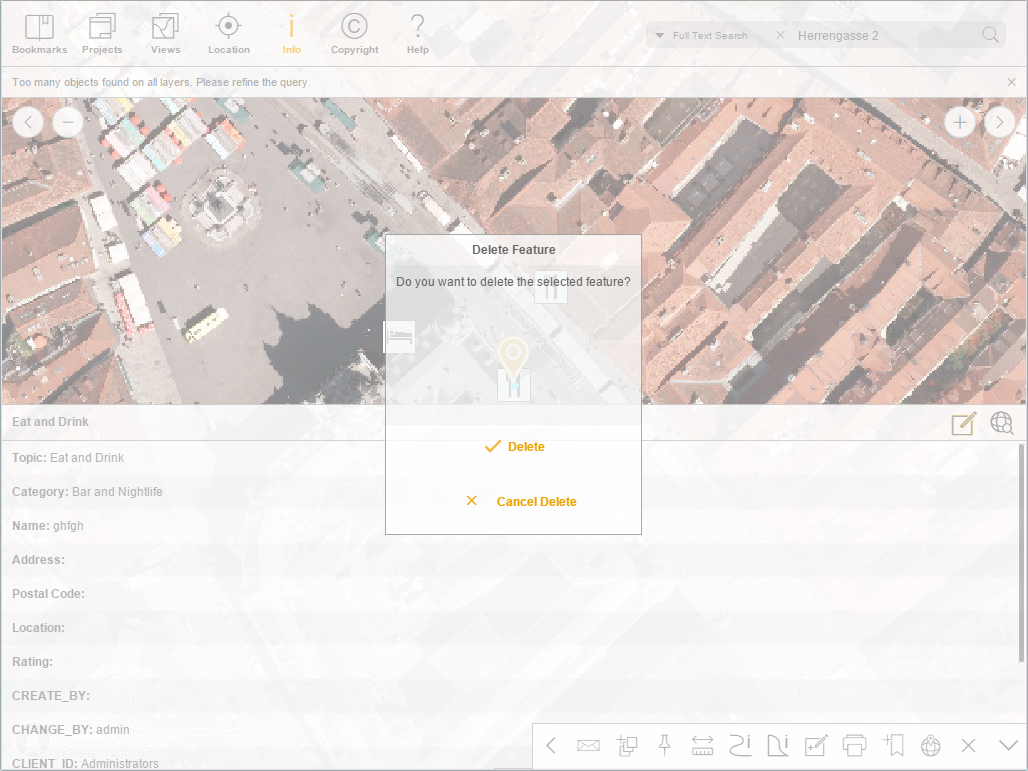 Delete a feature in the WebOffice mobile client - tablet mode