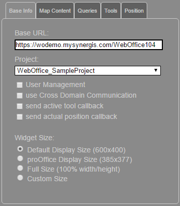 WebOffice map widget testcontainer - base info