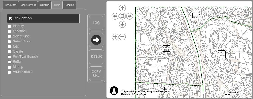 WebOffice map widget testcontainer - Navigation Tool