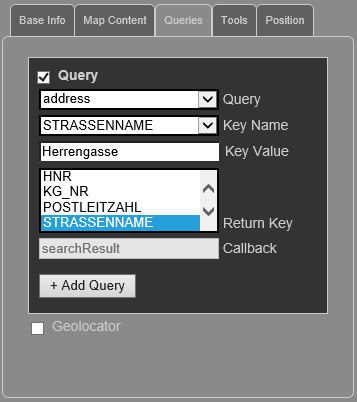WebOffice map widget Testcontainer - layer query