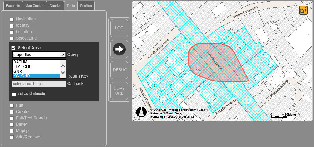 WebOffice map widget testcontainer - Select Area