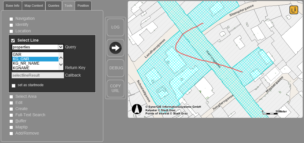 WebOffice map widget testcontainer - Select Line