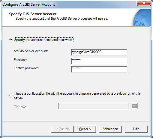 Specify the account name and password