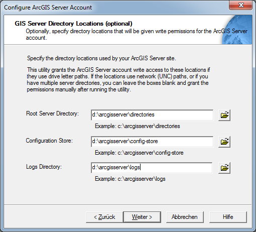 Specify directory locations used by ArcGIS Server site