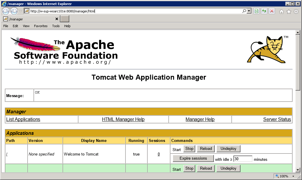 Testing the Apache Tomcat installation