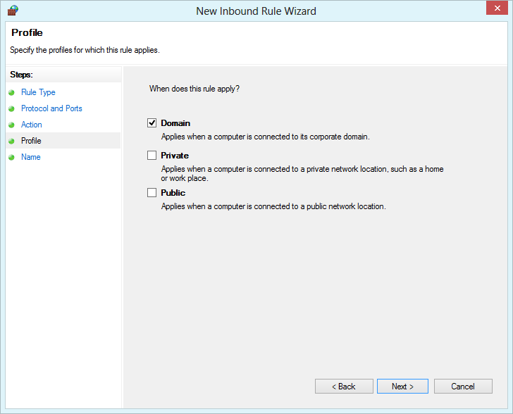 Windows Firewall with Advanced Security - choose the profile