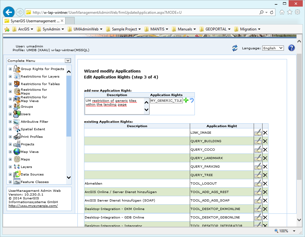 Modify applications - Step 3 Edit or Create Application Rights