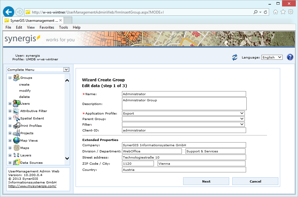 Create group - step 1