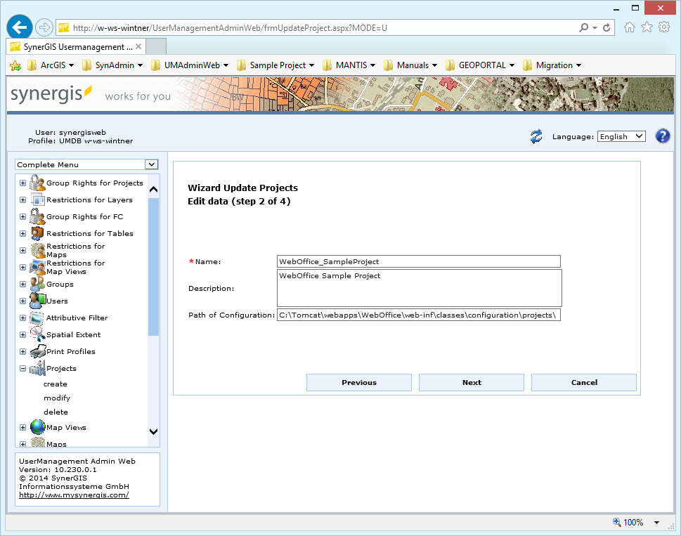 Modify a project - step 2