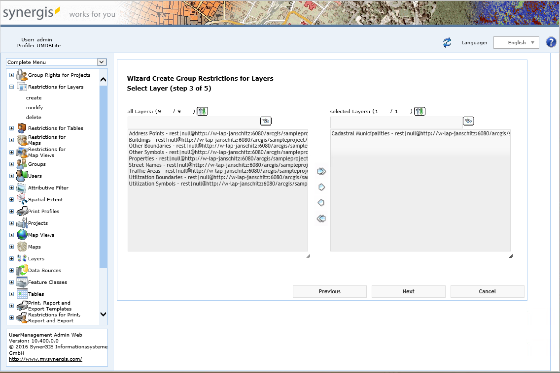 Create group restrictions for layers - step 3 select layer