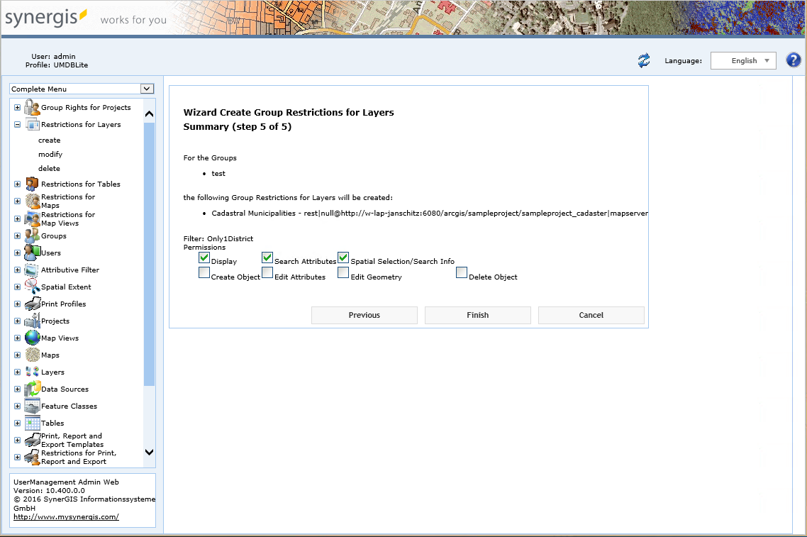 Create group restrictions for layers  - step 5 summary