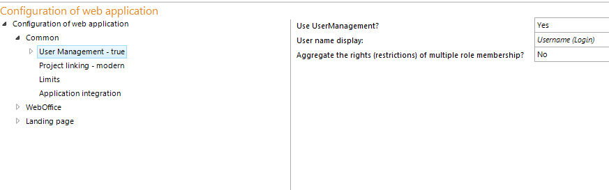User Management configuration