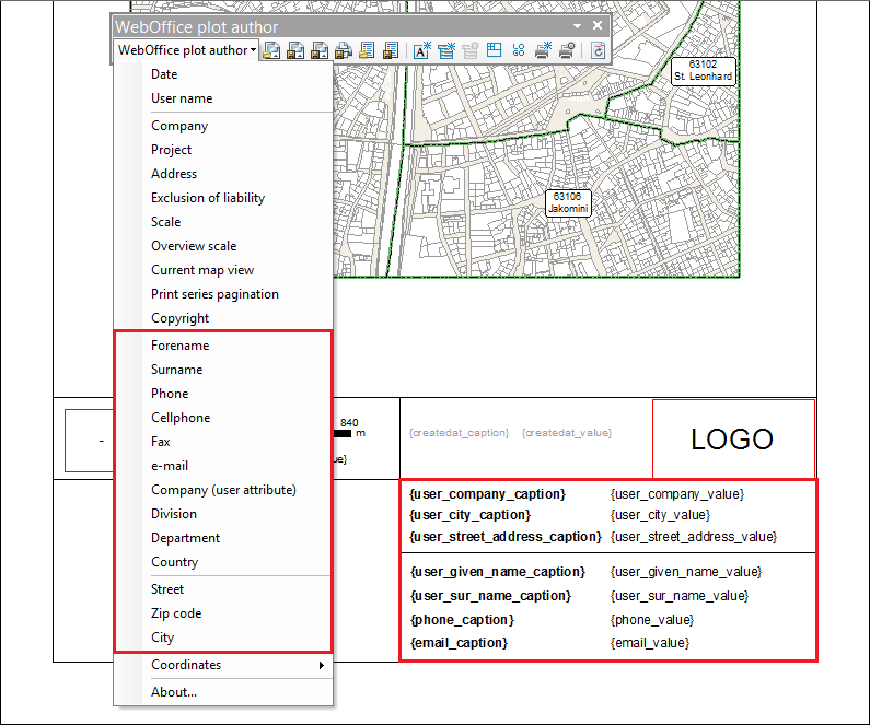 Insert user properties into print template