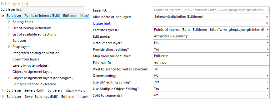 Edit layers configuration