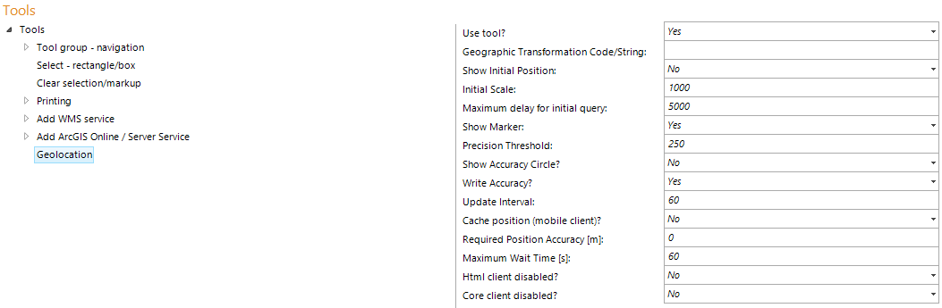 Geolocation tool configuration