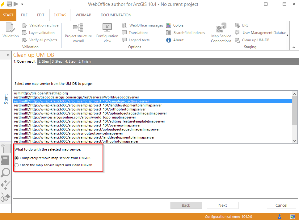 Selection of the desired action of the chosen map service