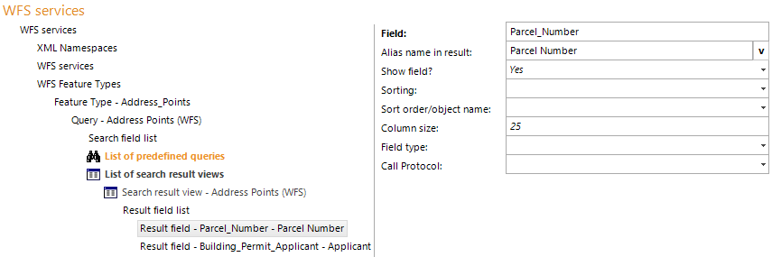 Field name of result field