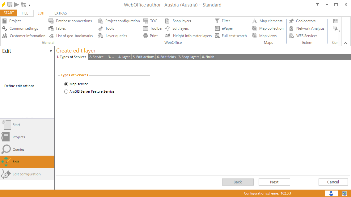 Wizard "Create edit layer" - types of services