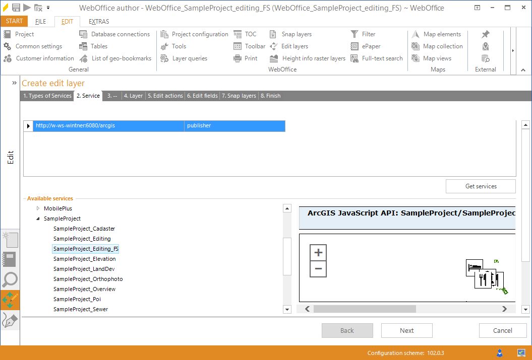 Wizard "Create edit layer" - service
