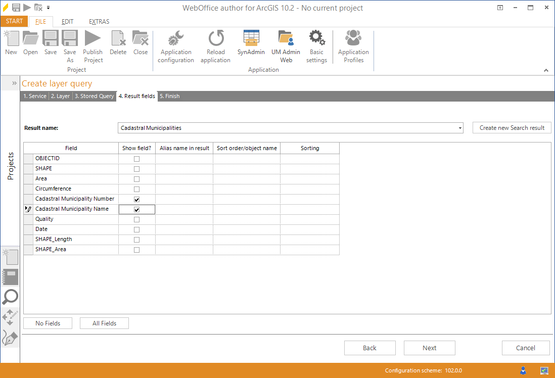 Wizard "Create layer query" - select result fields