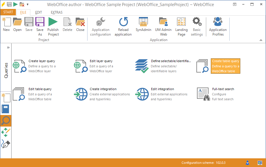 Starting the wizard "Create table query"