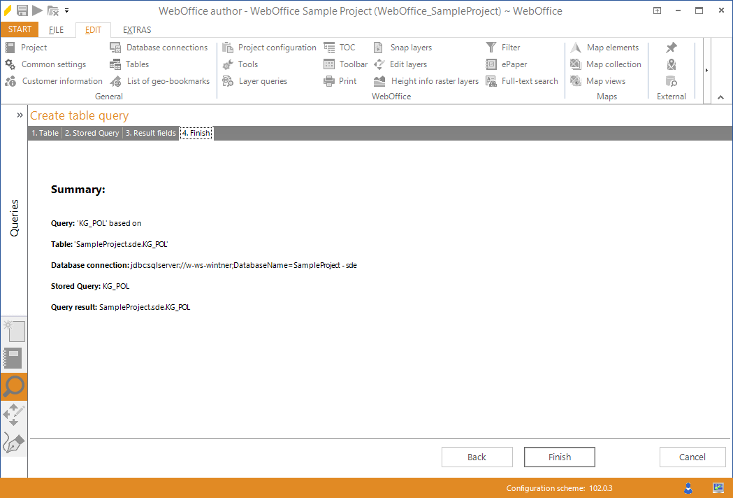 Wizard "Create table query" - summary