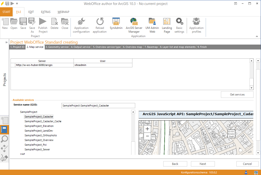 Wizard "Create Project" - map service