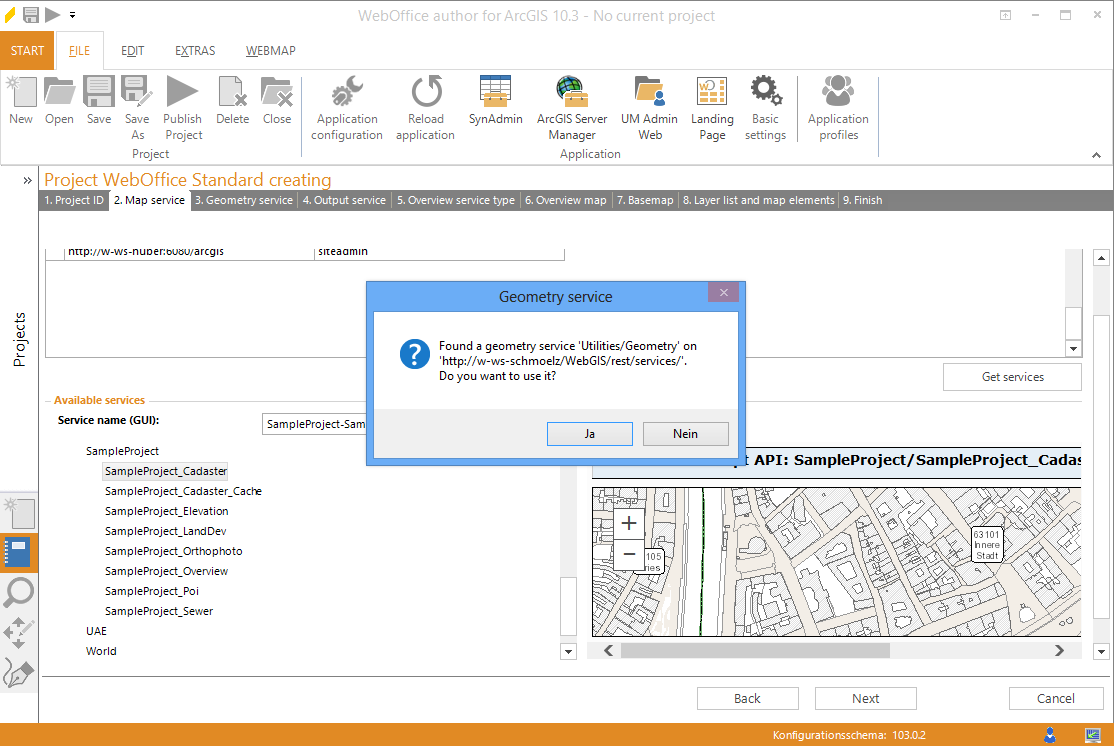 Wizard "Create Project" - using the geometry service