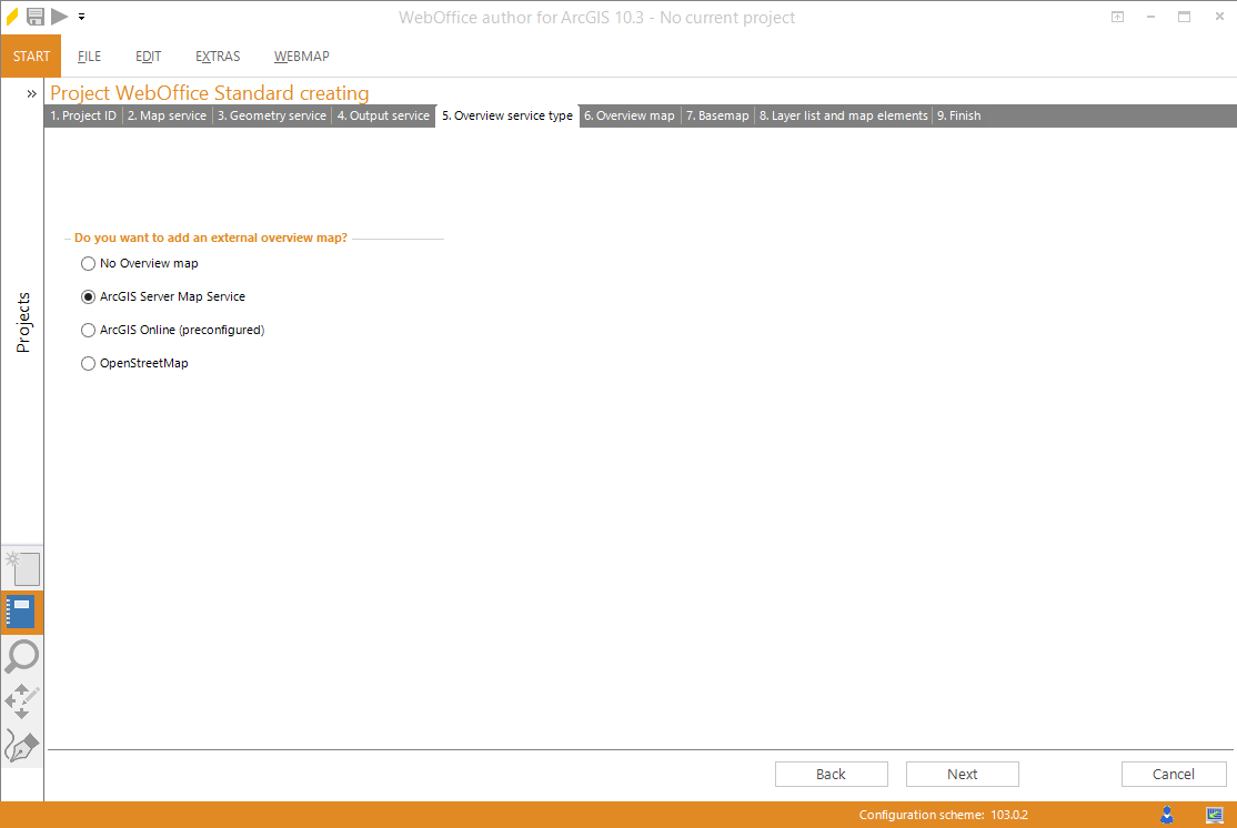 Wizard "Projekt erstellen" - Übersichtskartentyp