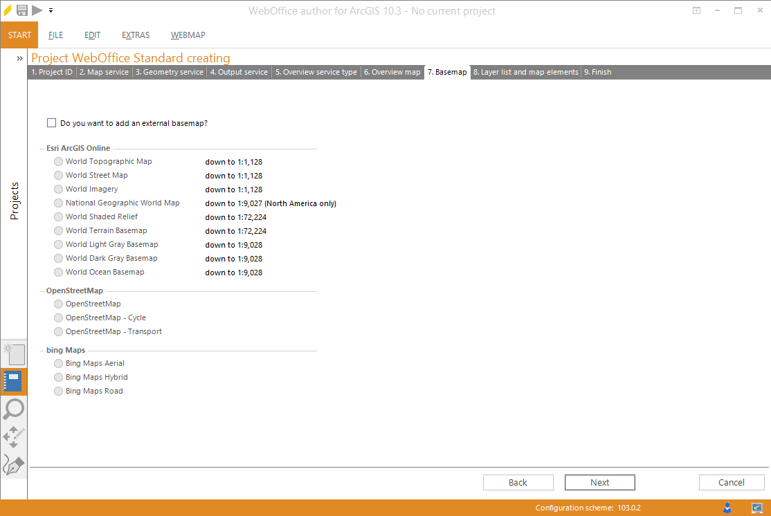 Wizard "Create Project" - basemap 