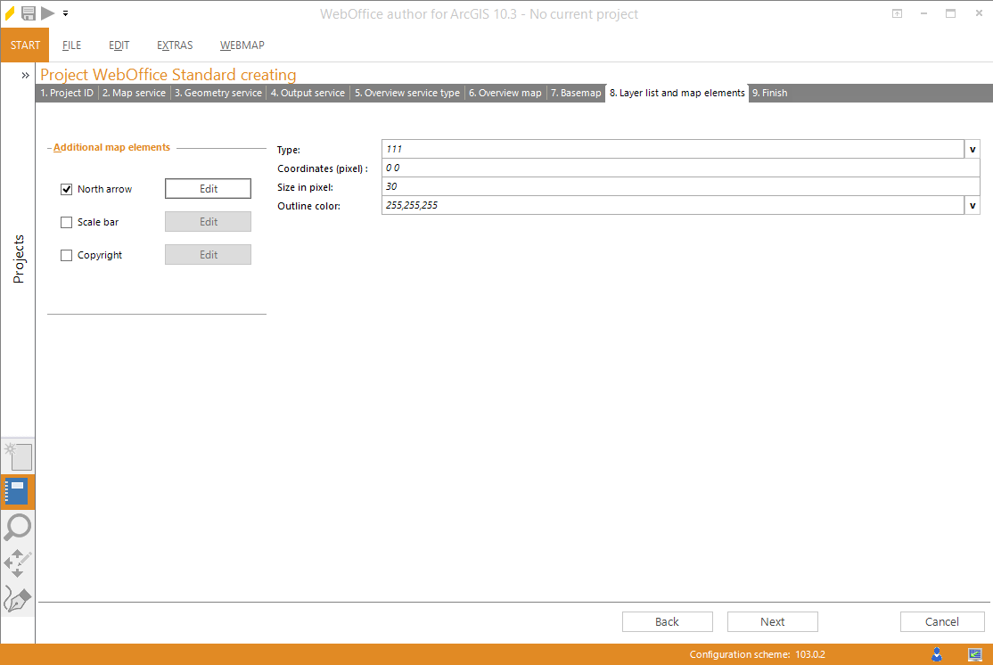 Wizard "Create Project" - configuring a north arrow