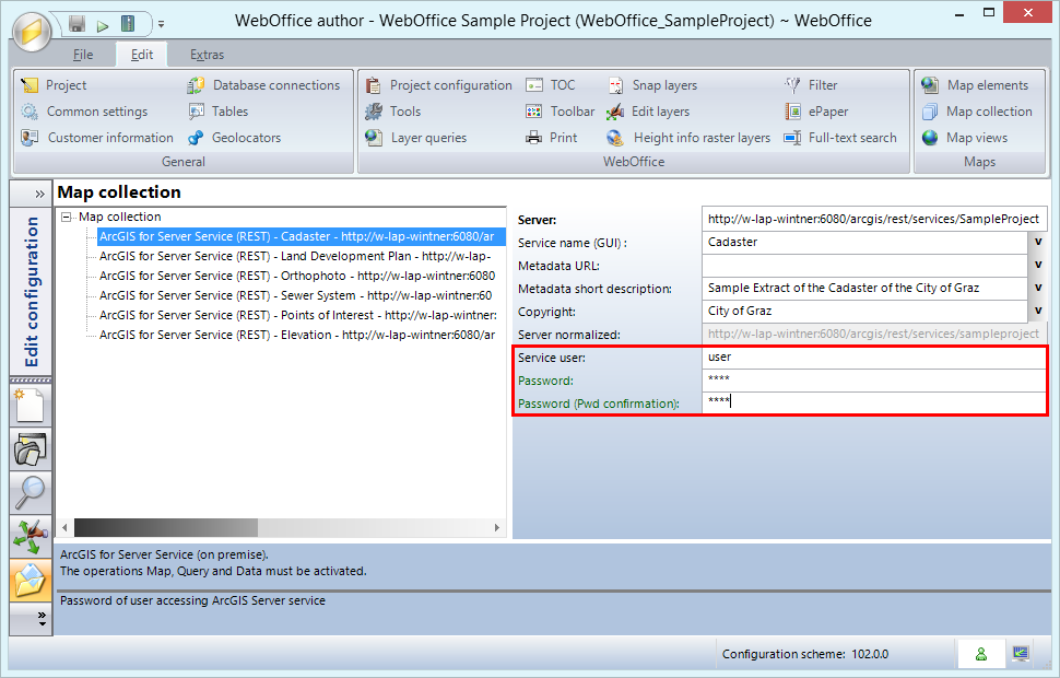Configuring the user that has access to the service in WebOffice author