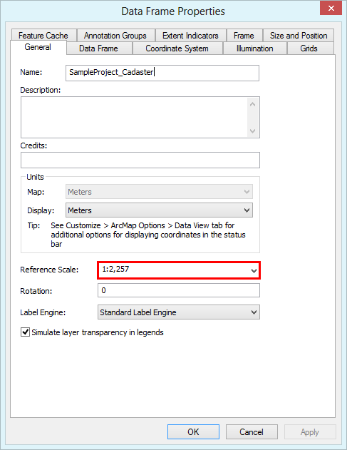 Reference scale setting in data frame properties Reference scale setting in data frame properties