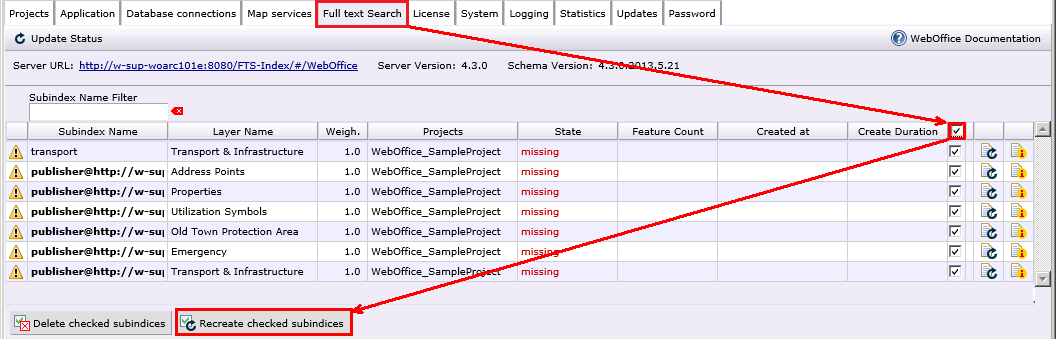 Create the subindices in Synadmin Create the subindices in Synadmin
