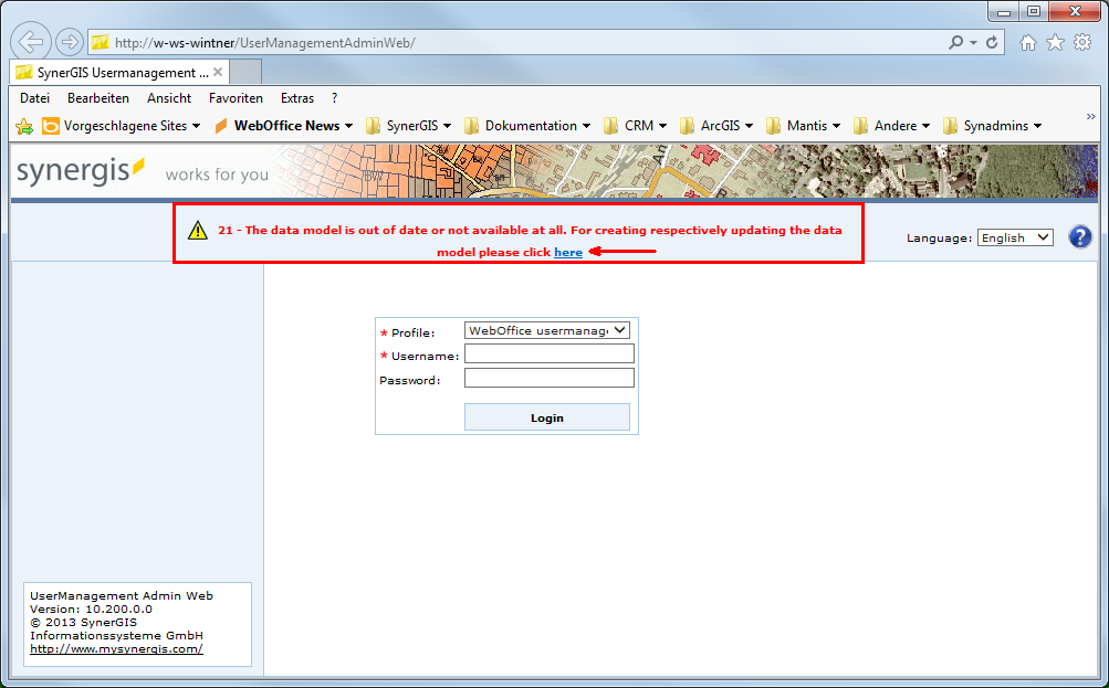 UserManagementAdminWeb notes that there is no data model or it is out of date