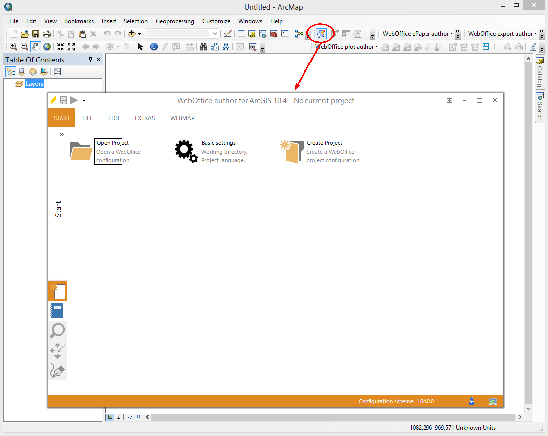 Open WebOffice author in ArcMap
