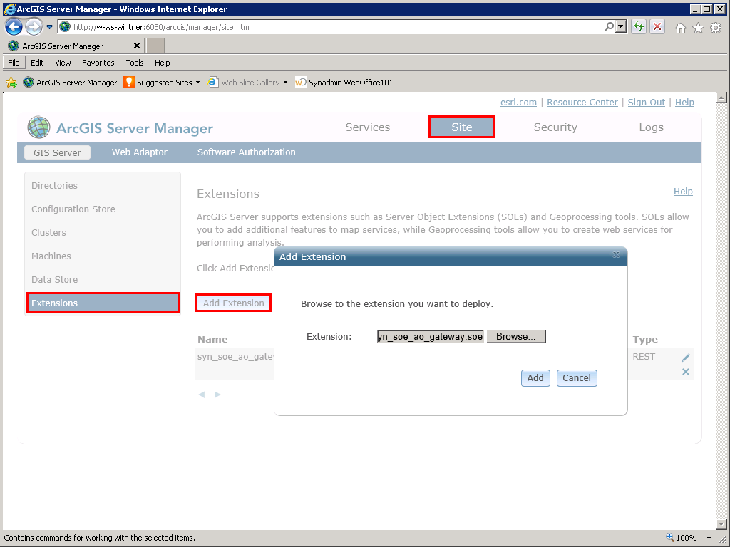 Add the file syn_soe_ao_gateway.soe as an extension