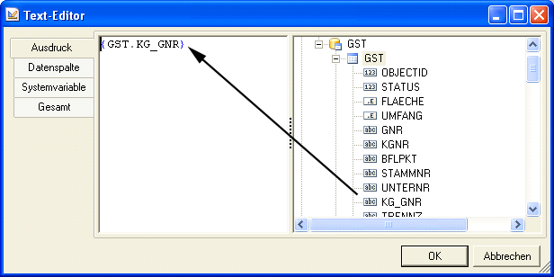 Text-Editor – Datenspalte Text-Editor – Datenspalte