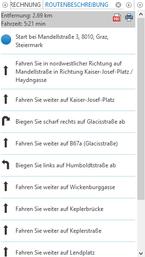 Registerkarte Routenbeschreibung im linken Menü Registerkarte Routenbeschreibung im linken Menü